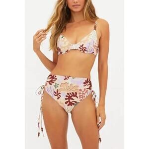 Beach Riot Women's Beige Carrie Swimsuit Top & Bottom Desert Succulent Large